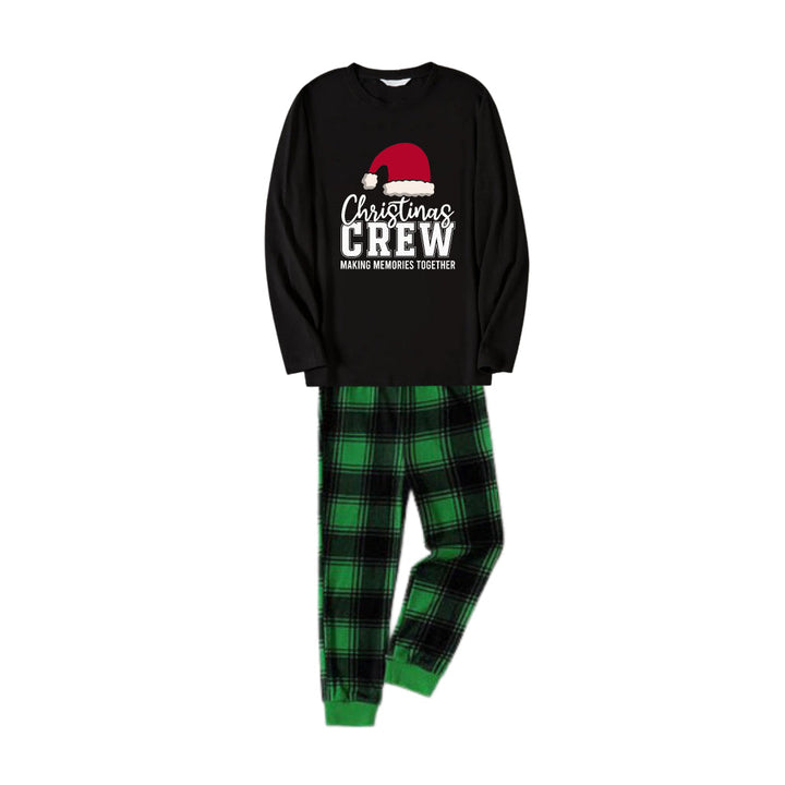 Mirla | Julfamilj Matchande Pyjamas - Svart Topp och Grön Rutig Byxa Pjs Set med Christmas Crew Making Memories Together och Tomtkehatt Mönstertryck-Eva Jonsson