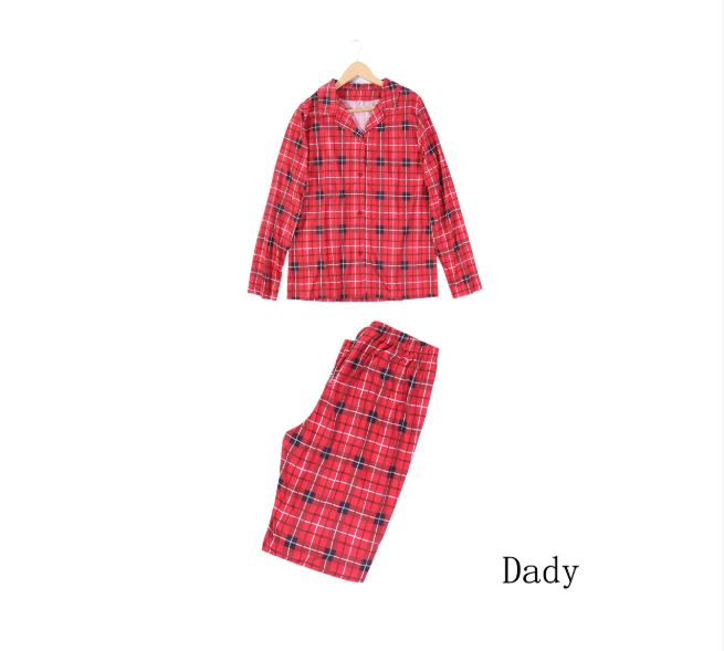 Mirla | Julfamilj-Matchande Röda Rutiga Knapp-Up Långärmad Pyjamas Set med Hund-Eva Jonsson
