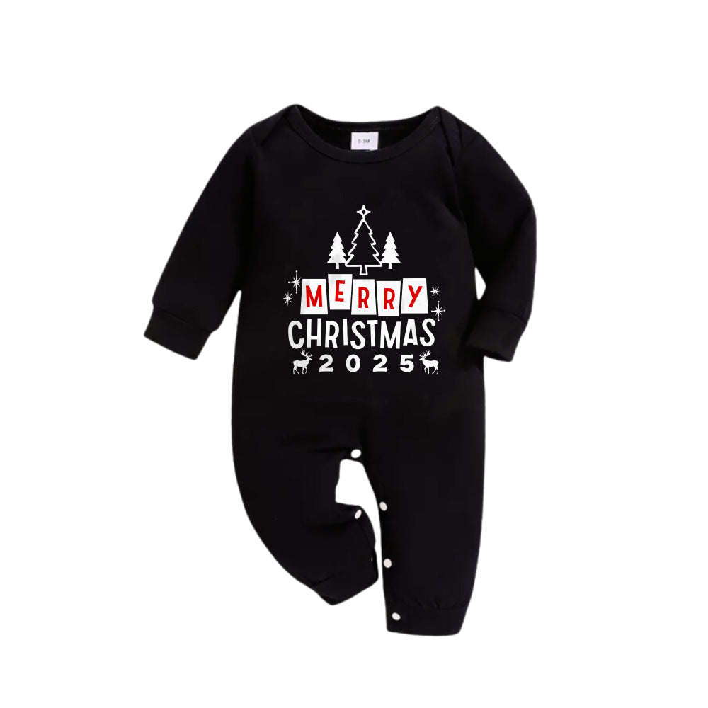 Mirla | Julfamilj-Pyjama-Matchning - Svart Topp och Grön Rutig Byxa Pjs-Set med God Jul 2025 Tryck-Eva Jonsson