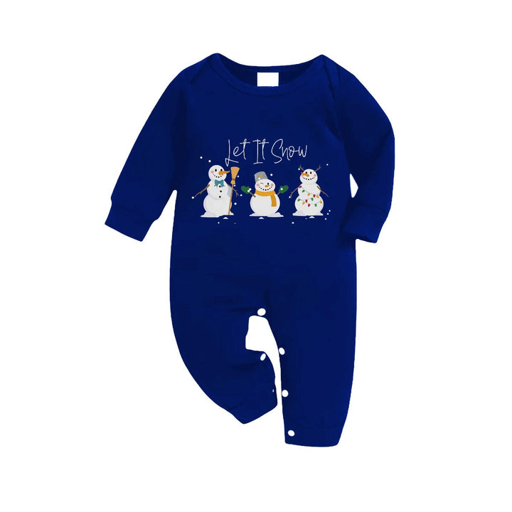 Mirla | Julfamilj-Pyjamas I Matchande Kläder - Marinblå & Vit Rutmönstrad Uppsättning med Let It Snow och Snögubbe Mönstertryck-Eva Jonsson