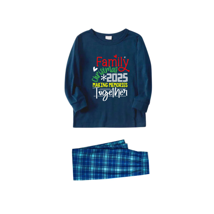 Mirla | Julfamilj-Pyjamas I Matchande Stil - Marinblå & Himmelsblå Rutiga Pjs-Set med Familjejul 2025 Minnen Tillsammans Skapa Konstnärlig Texttryck-Eva Jonsson