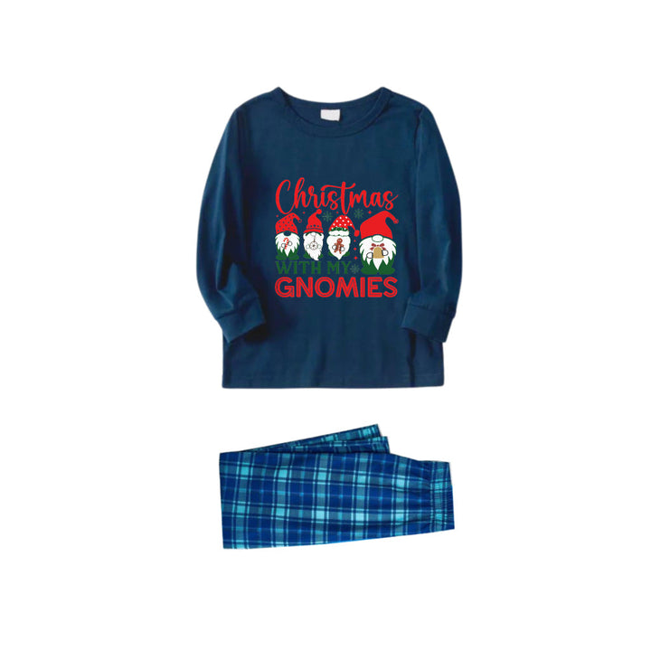 Mirla | Julfamilj-Pyjamas-Set I Marinblått och Himmelblått Rutmönster med Trycket Christmas With My Gnomies-Eva Jonsson