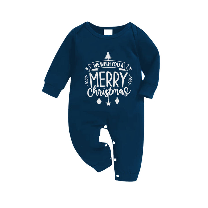 Mirla | Julfamilj-Pyjamas-Set - Marinblå & Himmelblå Rutiga Pjs med Vi Önskar Er En God Jul Slogantryck-Eva Jonsson