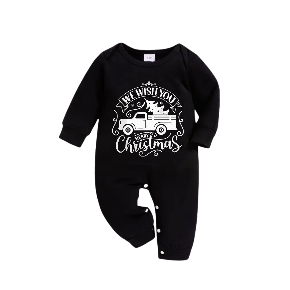 Mirla | Julfamilj-Pyjamas-Set - Svart Topp och Gröna Rutiga Byxor med God Jul och Julbil-Mönstertryck-Eva Jonsson