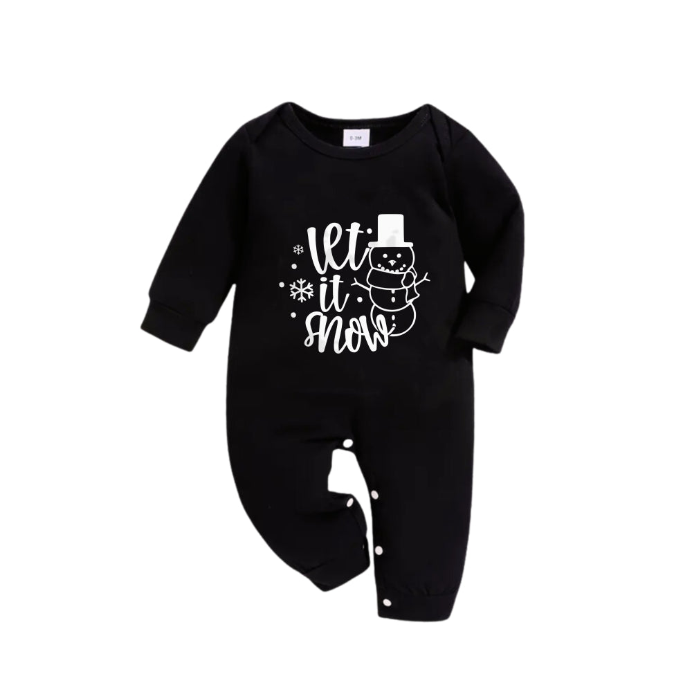 Mirla | Julfamilj-Pyjamas - Svart Överdel och Grön Rutbyxa Pj-Set med Snögubbe och Jul-Slogan-Tryck-Eva Jonsson