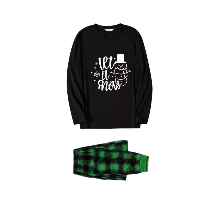 Mirla | Julfamilj-Pyjamas - Svart Överdel och Grön Rutbyxa Pj-Set med Snögubbe och Jul-Slogan-Tryck-Eva Jonsson