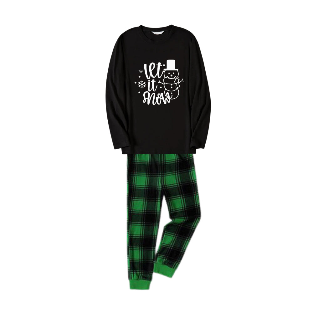 Mirla | Julfamilj-Pyjamas - Svart Överdel och Grön Rutbyxa Pj-Set med Snögubbe och Jul-Slogan-Tryck-Eva Jonsson