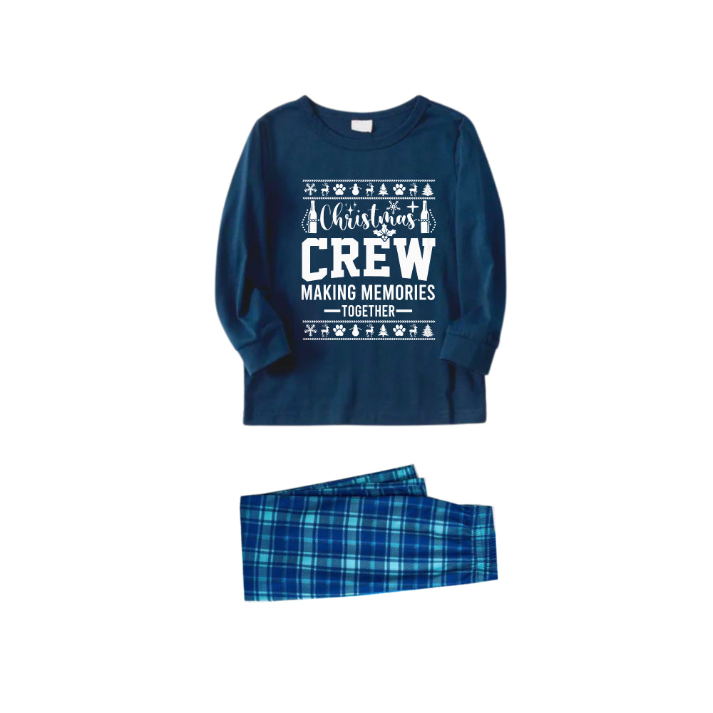 Mirla | Julfamilje-Matchande-Pyjamas - Navy & Himmelblå Rutiga Pjs-Set med Christmas Crew Making Memories Together och Julmönster-Tryck-Eva Jonsson