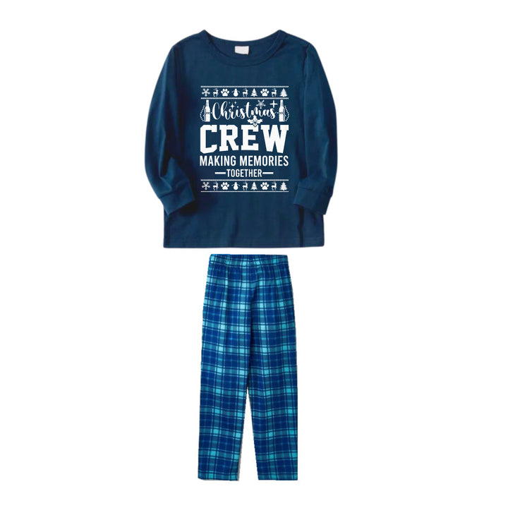 Mirla | Julfamilje-Matchande-Pyjamas - Navy & Himmelblå Rutiga Pjs-Set med Christmas Crew Making Memories Together och Julmönster-Tryck-Eva Jonsson