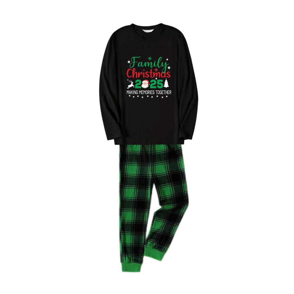 Mirla | Julfamilje Matchande Pyjamas - Svart Topp och Gröna Rutiga Byxor Pjs-Set med Familj-Jul 2025 och Jultomte-Mönstertryck-Eva Jonsson