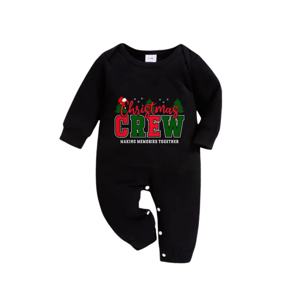Mirla | Julfamiljen Matchande Pyjamas - Svart Topp och Grön Rutig Byxa Pjs Set med Christmas Crew Making Memories Together Slogan Tryck-Eva Jonsson