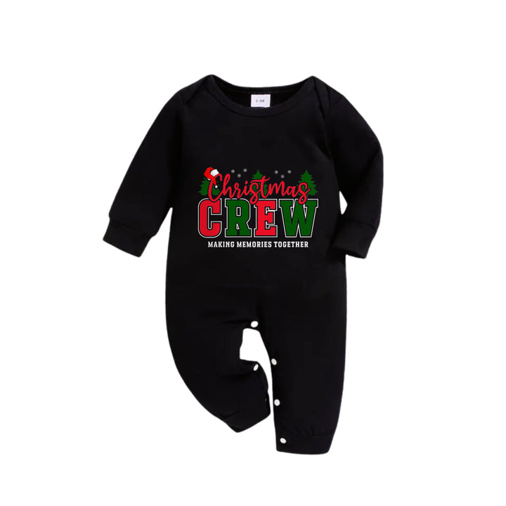 Mirla | Julfamiljen Matchande Pyjamas - Svart Topp och Grön Rutig Byxa Pjs Set med Christmas Crew Making Memories Together Slogan Tryck-Eva Jonsson
