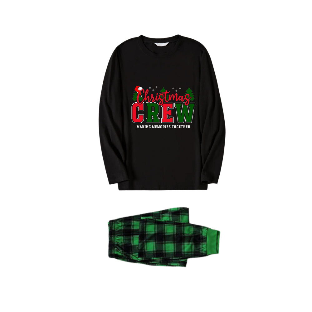 Mirla | Julfamiljen Matchande Pyjamas - Svart Topp och Grön Rutig Byxa Pjs Set med Christmas Crew Making Memories Together Slogan Tryck-Eva Jonsson