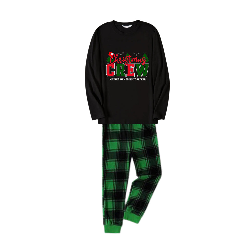 Mirla | Julfamiljen Matchande Pyjamas - Svart Topp och Grön Rutig Byxa Pjs Set med Christmas Crew Making Memories Together Slogan Tryck-Eva Jonsson