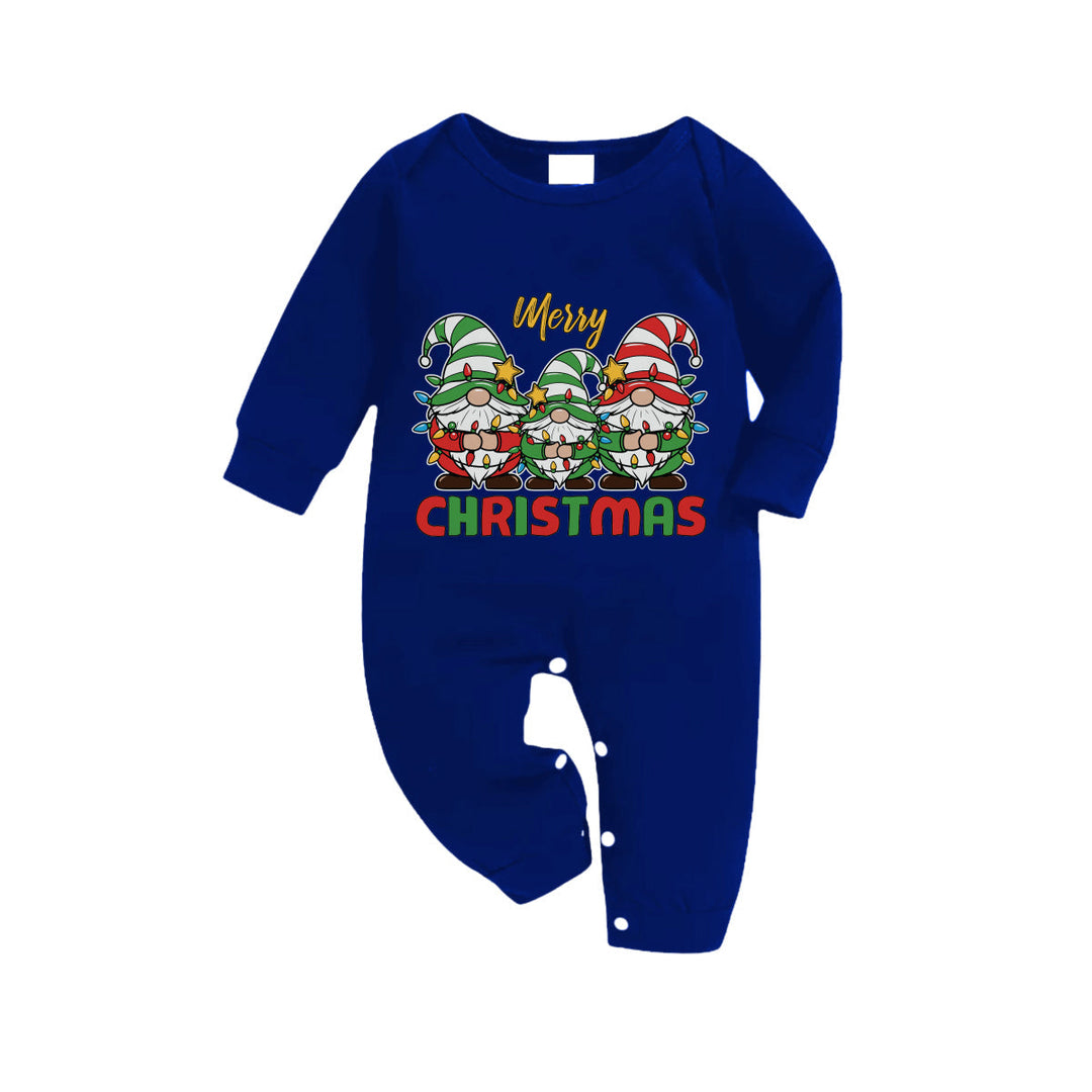 Mirla | Julfamiljens Matchande Pyjamas - Marinblå & Vit Rutig Pjs-Set med Tomte och God Jul Tryck-Eva Jonsson