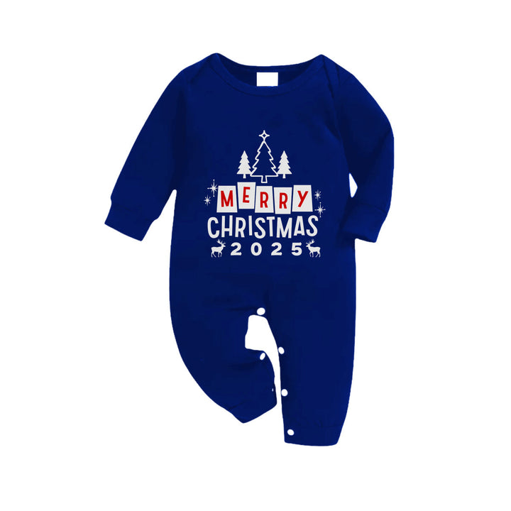Mirla | Julfamiljepassande Pyjamas - Navy & Vit Rutigt Pjs-Set med God Jul 2025 Tryck-Eva Jonsson
