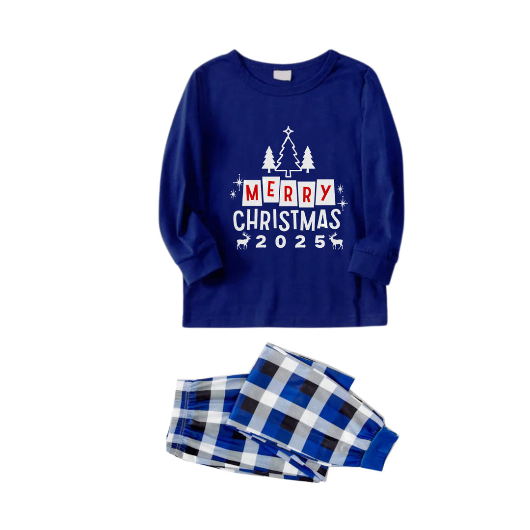 Mirla | Julfamiljepassande Pyjamas - Navy & Vit Rutigt Pjs-Set med God Jul 2025 Tryck-Eva Jonsson