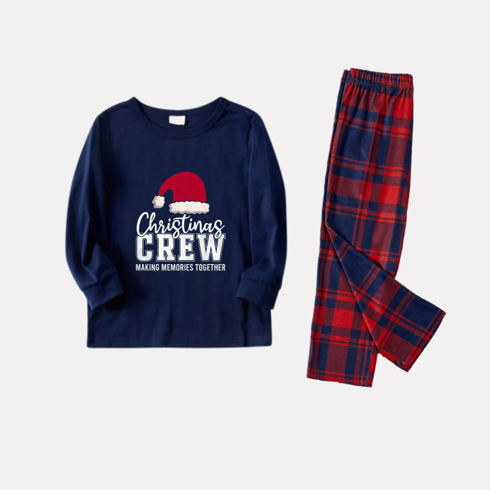 Mirla | Julfamiljepresentpyjamas - Navy & Röd Rutiga Pjs-Set med Christmas Crew Making Memories Together och Santa Hat Mönstertryck-Eva Jonsson