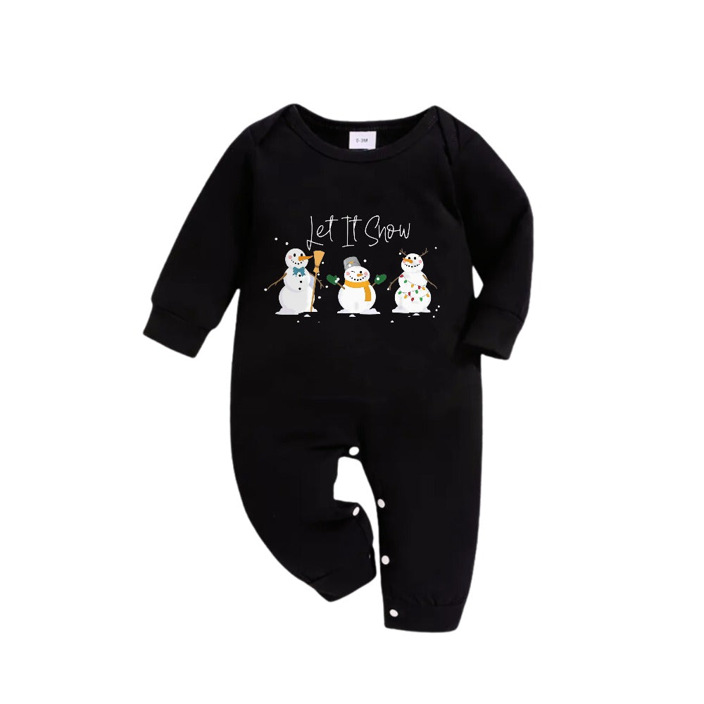 Mirla | Julfamiljepyjamas I Matchande Stil - Svart Topp och Grön Rutig Byxset med Snögubbe och Let It Snow Tryck-Eva Jonsson