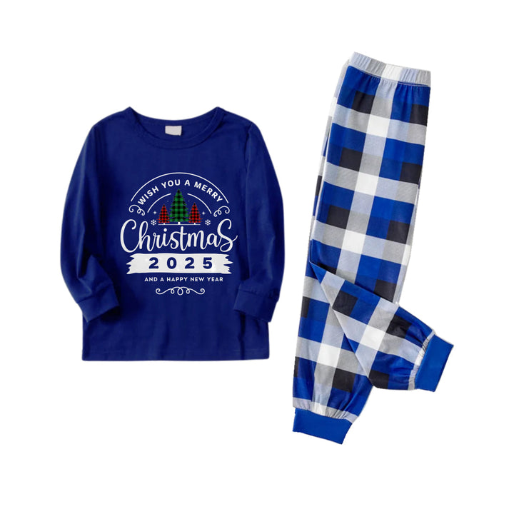 Mirla | Julfamiljepyjamas - Marinblå & Vitrutigt Pj-Set med God Jul-Tryck-Eva Jonsson