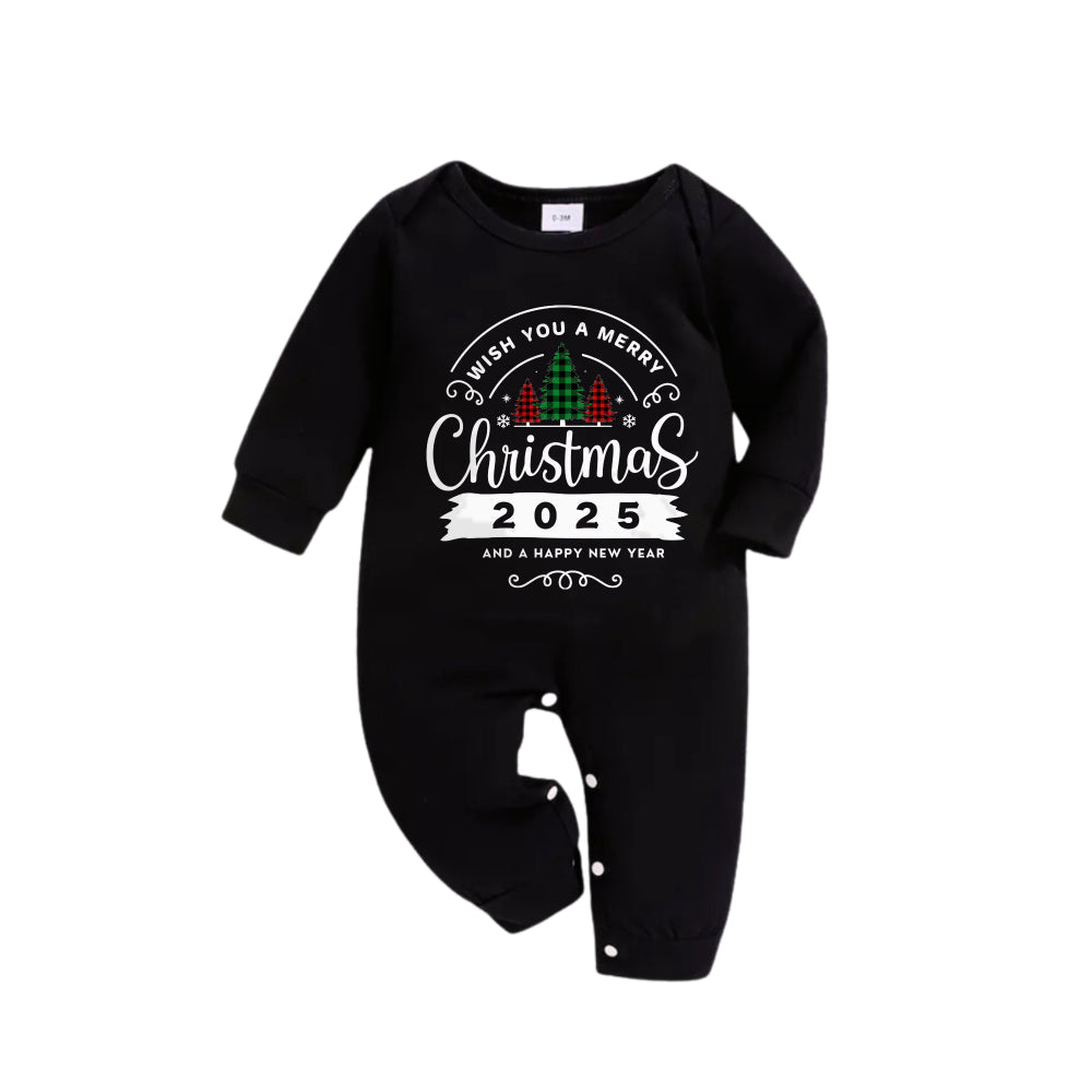 Mirla | Julfamiljepyjamas Passande - Svart Överdel och Grön Rutig Byxa Pjs Set med Önskar Dig God Jul 2025 Tryck-Eva Jonsson