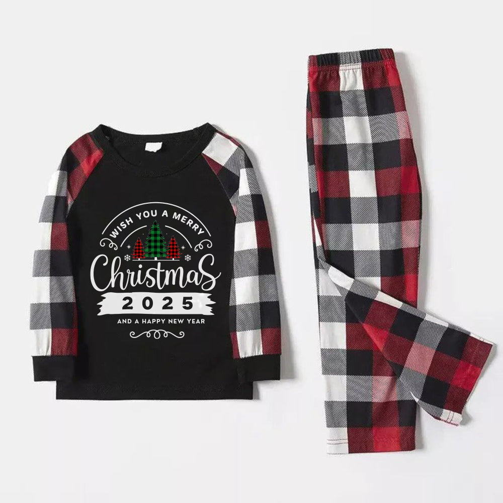 Mirla | Julfamiljpyjamas Passar - Röd och Grå Rutiga Pjs-Set med “Önskar Dig En God Jul” Tryck-Eva Jonsson