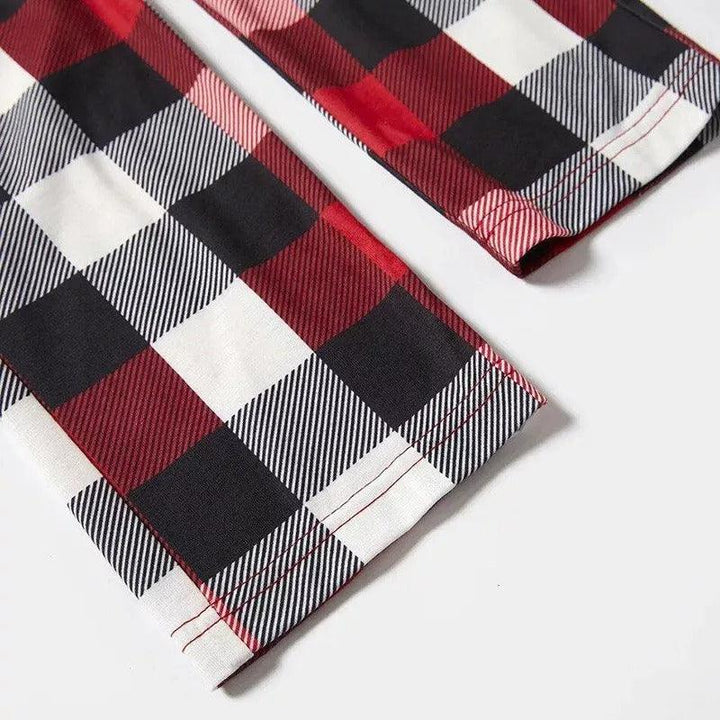 Mirla | Julgran & 2025 Tillsammans Skapa Minnen Mönstrad Rutärm Kontrast Toppar och Röd & Svart & Vit Rutade Byxor Familj Matchande Pyjamas Set med Hund Bandana-Eva Jonsson