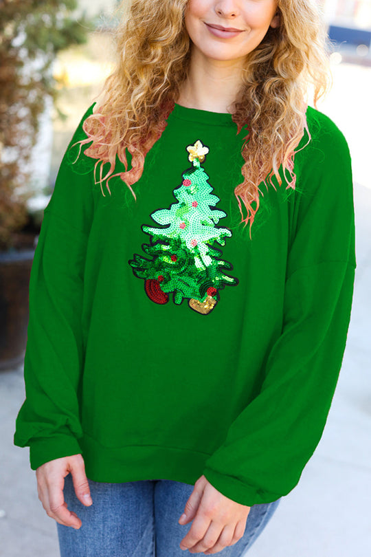 Mirla | Julgran Högtid Paljetter Fritids Löst Sweatshirt-Eva Jonsson