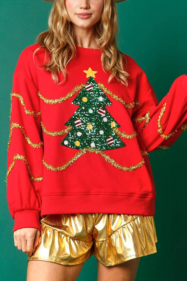 Mirla | Julgran Paljetter Långärmad Löst Sweatshirt-Eva Jonsson