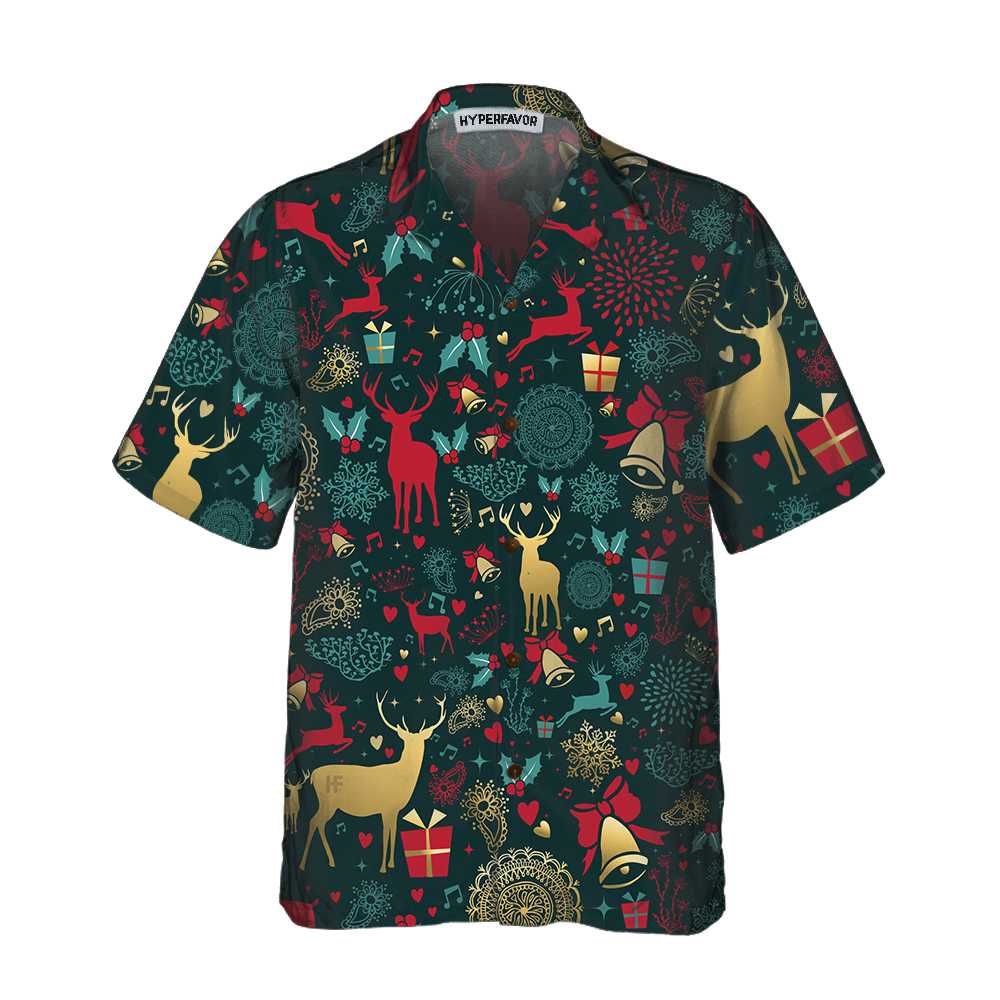 Mirla | Julguldhjortmönster Hawaii Shirt Julren Shirt Bästa Julklappsidé-Eva Jonsson