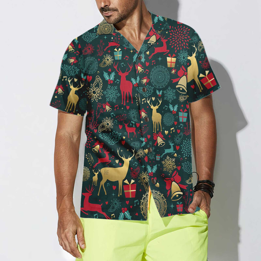 Mirla | Julguldhjortmönster Hawaii Shirt Julren Shirt Bästa Julklappsidé-Eva Jonsson