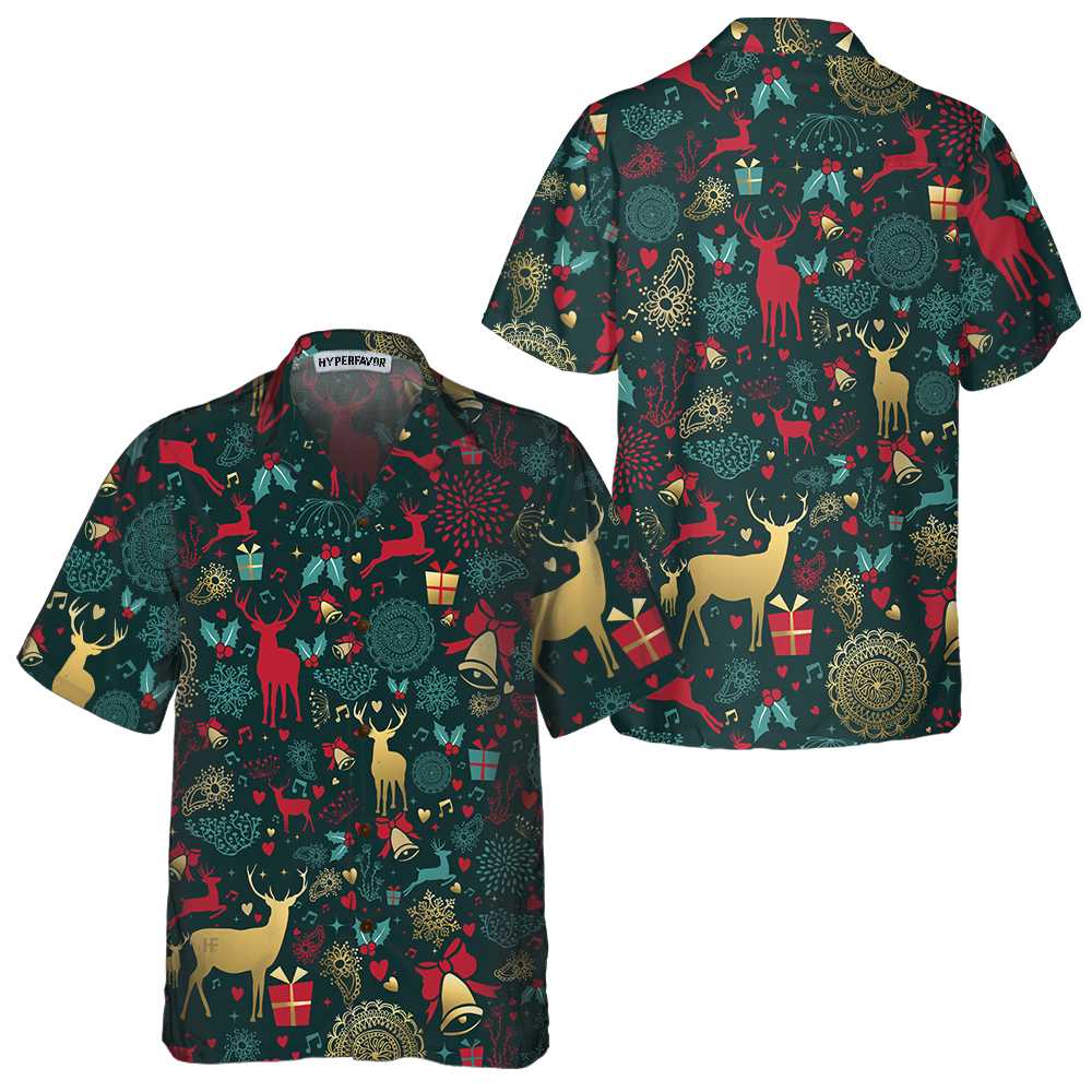 Mirla | Julguldhjortmönster Hawaii Shirt Julren Shirt Bästa Julklappsidé-Eva Jonsson