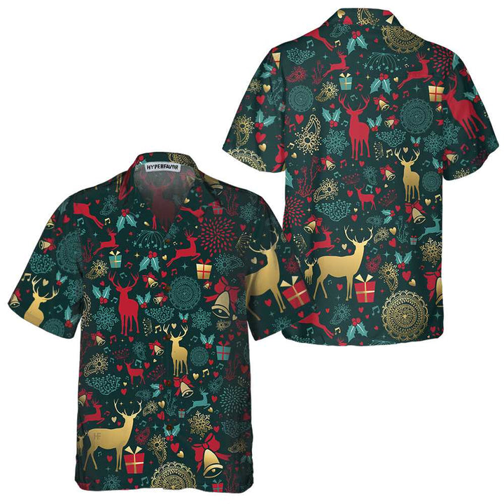 Mirla | Julguldhjortmönster Hawaii Shirt Julren Shirt Bästa Julklappsidé-Eva Jonsson