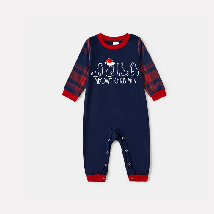 Mirla | Julkatttryck Blå Långärmad Topp med Röd & Blå Rutmönster Jul Familj Matchande Pyjamas-Eva Jonsson