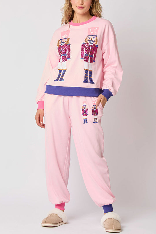 Mirla | Julman Paljetter Fritids Sweatshirt och Elastisk Midja Lös Fickbyxor Set-Eva Jonsson