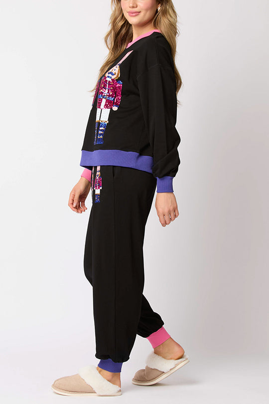 Mirla | Julman Paljetter Fritids Sweatshirt och Elastisk Midja Lös Fickbyxor Set-Eva Jonsson