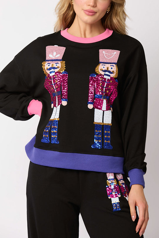 Mirla | Julman Paljetter Fritids Sweatshirt och Elastisk Midja Lös Fickbyxor Set-Eva Jonsson