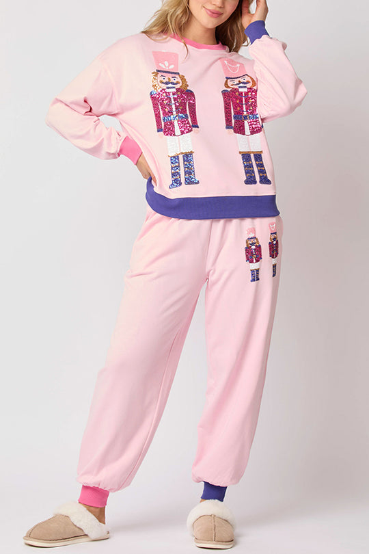 Mirla | Julman Paljetter Fritids Sweatshirt och Elastisk Midja Lös Fickbyxor Set-Eva Jonsson