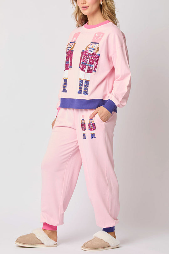 Mirla | Julman Paljetter Fritids Sweatshirt och Elastisk Midja Lös Fickbyxor Set-Eva Jonsson