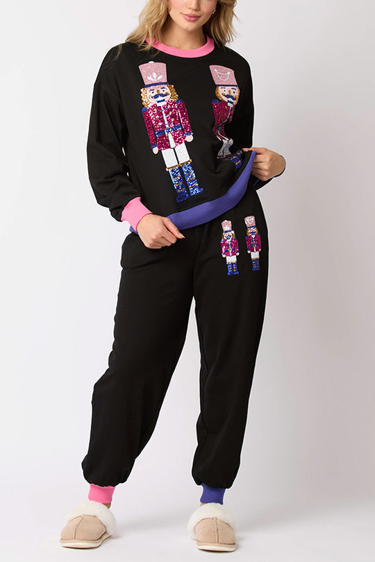 Mirla | Julman Paljetter Fritids Sweatshirt och Elastisk Midja Lös Fickbyxor Set-Eva Jonsson