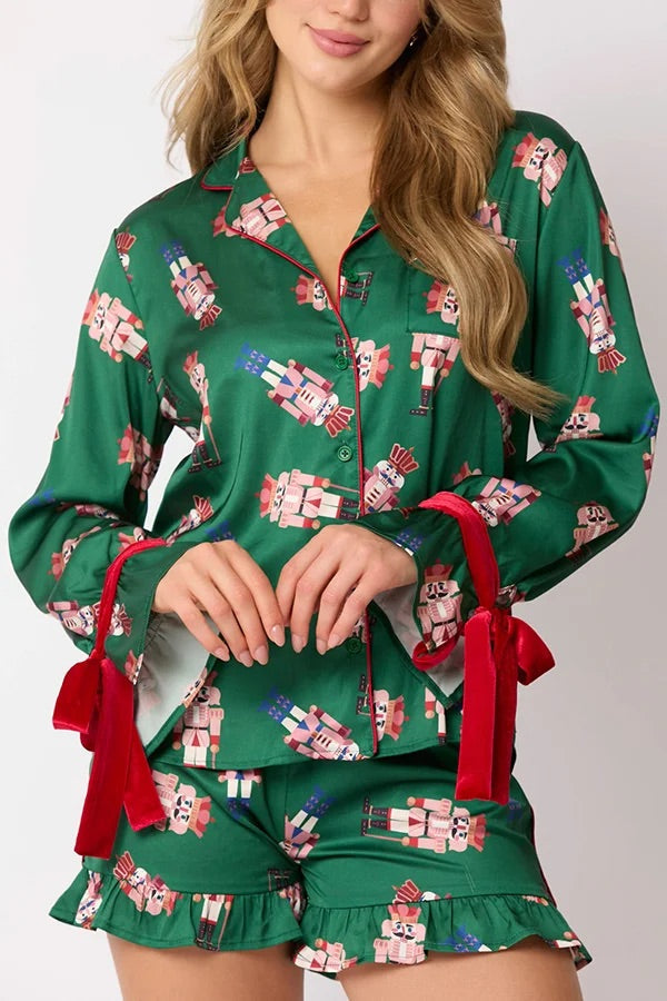Mirla | Julmode Tryckt Fluga Topp och Elastisk Midja Volang Shorts Set-Eva Jonsson