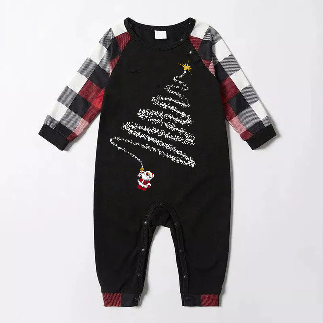Mirla | Julnisse-Print-Mönster Fritids Långärmad Sweatshirt Kontrast-Toppar och Röd & Svart & Vit Rutigt Byxor Familj Matchande Pyjamas-Set med Husdjurs-Bandana-Eva Jonsson