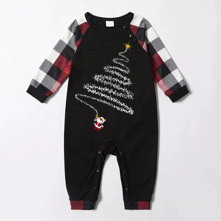Mirla | Julnisse-Print-Mönster Fritids Långärmad Sweatshirt Kontrast-Toppar och Röd & Svart & Vit Rutigt Byxor Familj Matchande Pyjamas-Set med Husdjurs-Bandana-Eva Jonsson