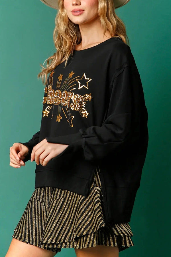 Mirla | Julpaljetter Avslappnad Rundhals Långärmad Sweatshirt-Eva Jonsson