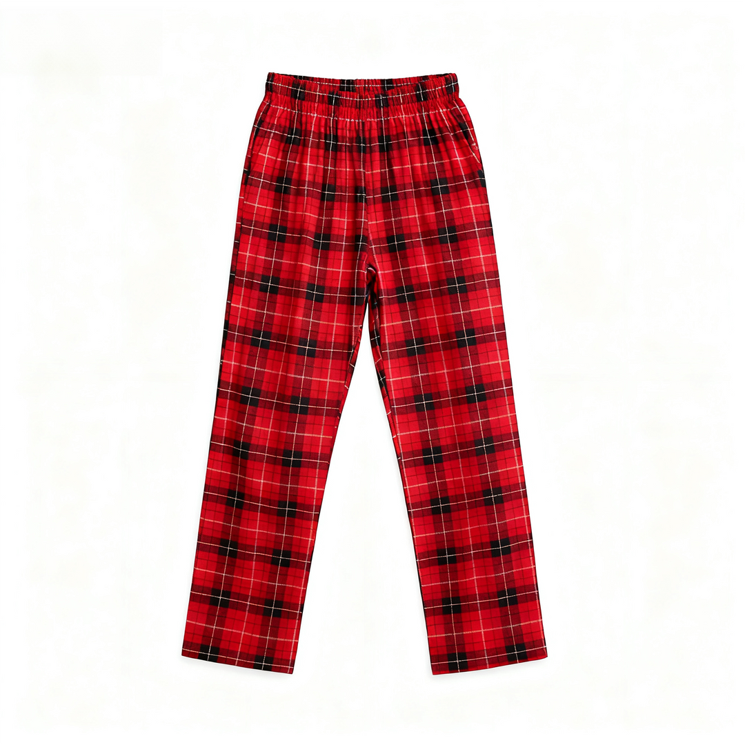 Mirla | Julpar-Matchande Röda Rutiga Knapp-Up Långärmad Pyjamas-Set med Hund-Eva Jonsson