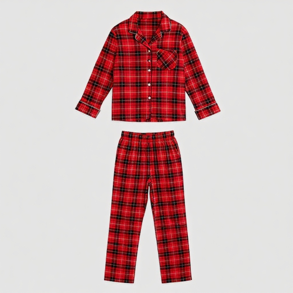 Mirla | Julpar-Matchande Röda Rutiga Knapp-Up Långärmad Pyjamas-Set med Hund-Eva Jonsson