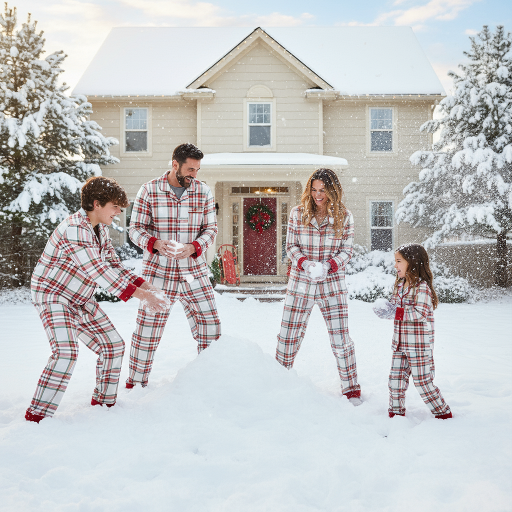 Mirla | Julpläd Familj Pyjamas Set - Knapp Framsidan-Eva Jonsson
