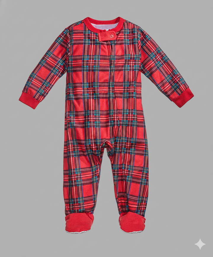 Mirla | Julröd och Grönrutigt Knappstängning Familjepyjamas Set-Eva Jonsson