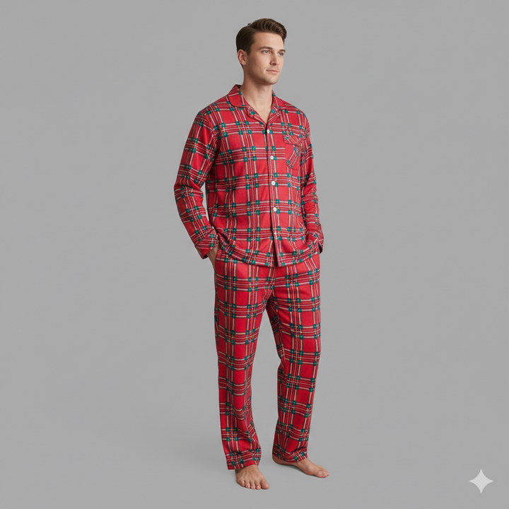 Mirla | Julröd och Grönrutigt Knappstängning Familjepyjamas Set-Eva Jonsson