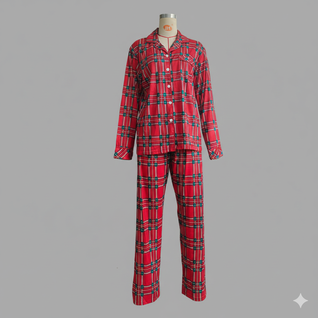 Mirla | Julröd och Grönrutigt Knappstängning Familjepyjamas Set-Eva Jonsson
